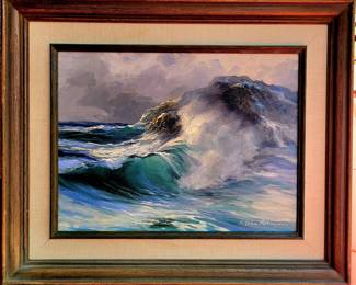 Original oil painting by listed artist E. John Robinson. "Pacific Storm"