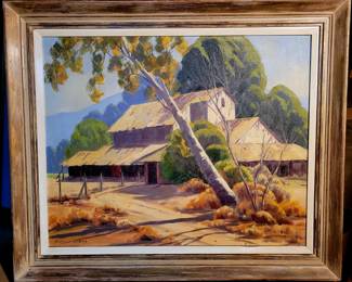 "Arroyo Barn" original oil painting by Naomi Evans, listed California artist