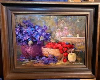 Beautiful original oil still life by Felice Hrovat, well listed California painter.