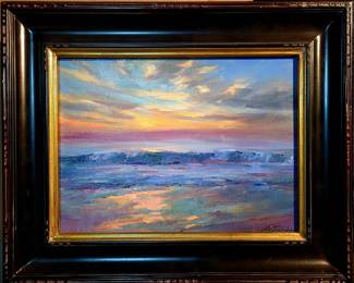 Original oil painting by noted listed artist Lynn Gertenbach. "Sunrise, Pacific Ocean".
