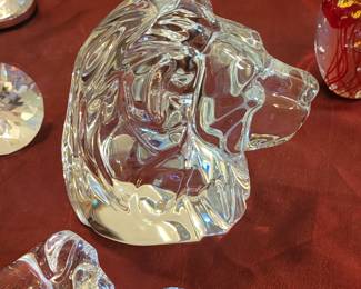 Stueban crystal lions head. Baccarat dogs