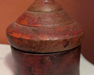 1800's Antique Wood Red Laquer Painted Indian Spice Box Tikka Kumkum Box