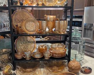 Iris and Herringbone Marigold depression glass