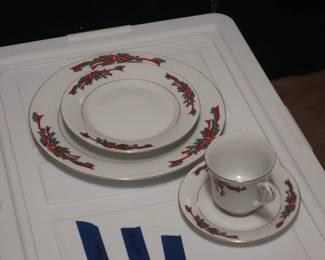 12 Place Setting of Poinsettias & Ribbons Christmas China