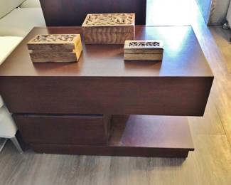 Pair of Modernist Custom Side Tables with nesting pierced boxes