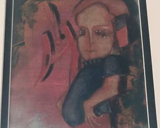 Original Brutalist Watercolor, signed JC