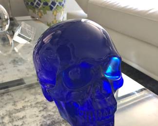 Two Cobalt Glass Skulls by Design Clinic