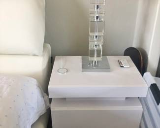 Pair of Nite Stands Modani w/ a Crystal Lamp (one of several, all different sizes)