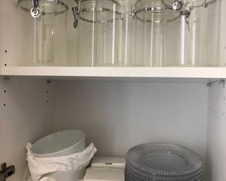 Plastic Canisters, Crystal Dessert Plates & white Bowls