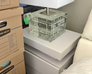 Pair of Nite Stands Modani w/ a Crystal Lamp (one of several, all different sizes)