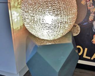 "Spider Web" or "Spaghetti" Globe Lamp on a Cubist Ceramic Pedestal / Stool