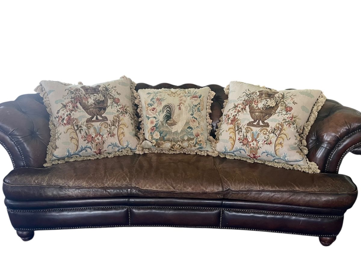 42. Gerry Nichol Co. Aubusson Style Needlepoint Pillows Insert Filled, and Back Zipper Closure With Tassle Fringe, Back Solid Velvet