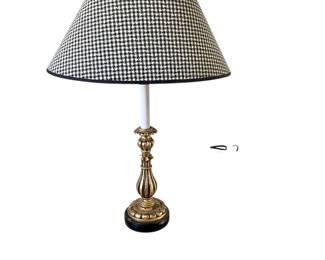 64. Candlestick Lamp Gold Tone With Houndstooth Oval Shade 18" Height 28"