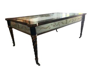 73. Lillian August Regency Style Eglomise Mirrored and Ebonized Coffee Table                                                                              W 51" D 32"  H 22"