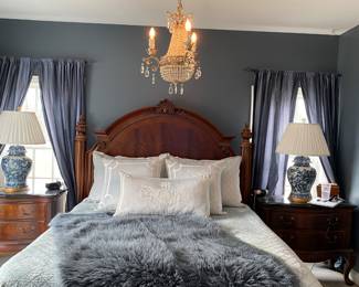 59. Lili Alessandra Blue Washable Velvet King Quilt/2 King Euro Shams/2 Extra Large Rectangular Pillows /15"x 30"Bolster Pillow With Appliqué/ 4 20"x 20" Pillows