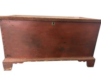 12. Pine Red Stained Blanket Chest 2 Damaged Corners W 43" D 20.5" H 23.5 "