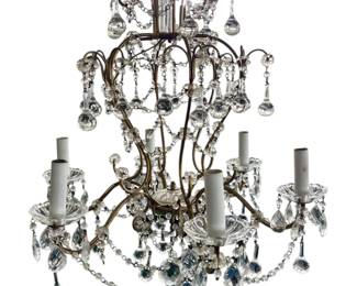 36. 6 Arm Crystal Chandelier W 23" Top of Chain to Bottom Prism 30"