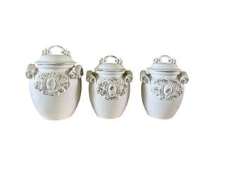 54. Set of 3 Distressed Cannisters Made In Italy