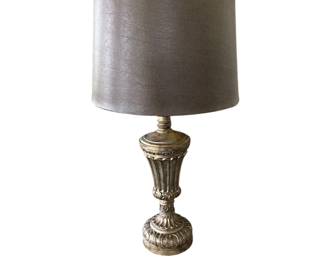 32. Compote Urn Shaped Lamp Leather Like Shade 31"