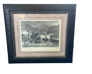40. Equestrian Print "Shakespear" Composite Frame-Faux Leather Finish W 25" H 22"