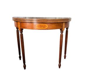 13. Federal Inlaid Mahogany Demilune Fold Top Console/Card Table W 36" H 29.5 "