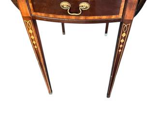 14. Pembroke Drop Leaf Table "The American Masterpiece Collection" By Hickory Reproduction, One Drawer, Brass Capped Feet Finish Somewhat Distressed W Closed 18" D 30" H 28"