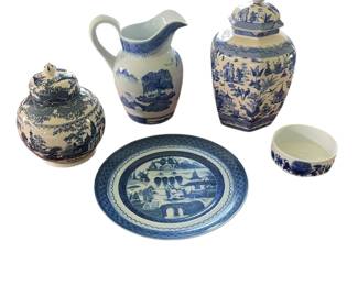 24.  Canton by Mottahedeh Blue and White China               5 Pieces
