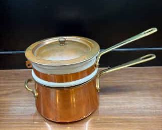 Vintage Apilco Copper Porcelain Double Boiler
