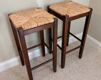 Two Rush Seat Bar Stools
