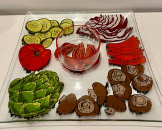 MCM Dorothy Thorne Elaine Painted Vegetable Chips & Dip Tray