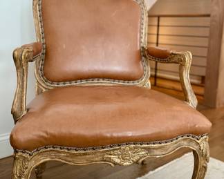 (2) Dennis & Leen Armchairs upholstered with Moore & Giles Leather with Scalamandre Piping & Nailhead Trim