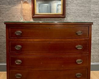 Vintage Bow Front, Inlaid, Hepplewhite Style, Chest of Drawers