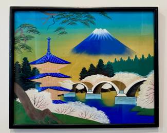 "Mt. Fuji" Japanese Silk Painting, Signed