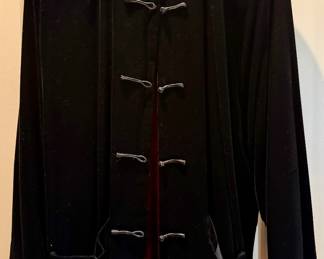 Vintage Reversible Black Velvet and Red Silk Jacket with Frog Buttons
