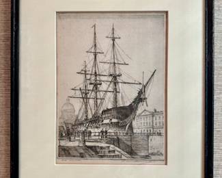 "Old Ironside" Etching, Signed