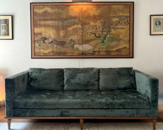 Anees Furniture Upholstered Sofa in Petrol Green, Bench Seat, Three Cushion Back, Velvet by Mokum