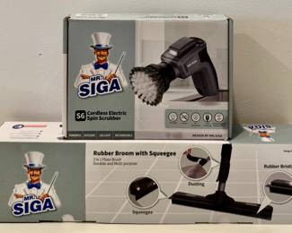 New Mr. Siga Cordless Electric Spin Scrubber & Rubber Broom with Squeegee