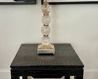 Jonathan Adler Black Leather Embossed Accent Table