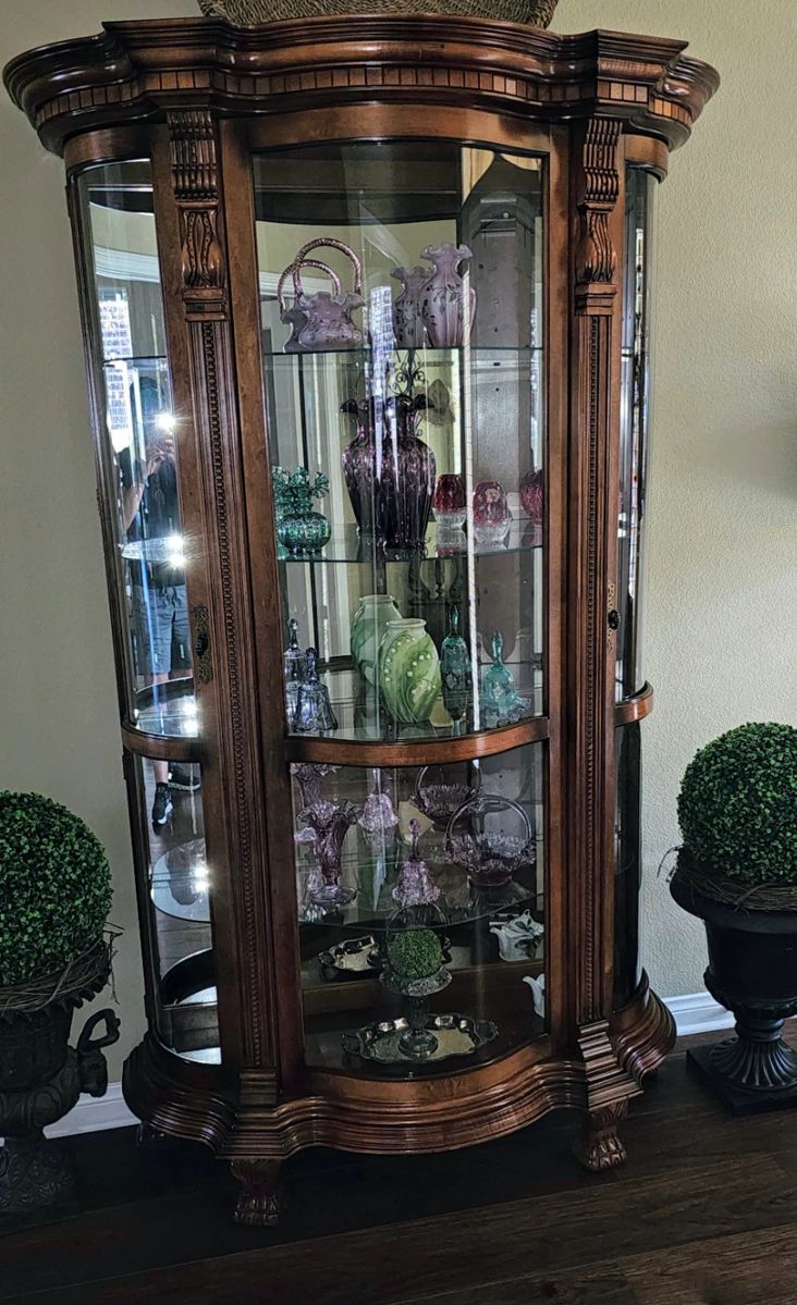 Curio cabinet with Fenton glass
