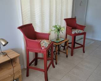 To Wicker high top chairs and end table