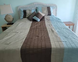 Wicker headboard with mattress and box spring two nightstands