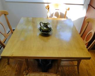 Maple and Iron Square Kitchen table and 4 cane seat chairs