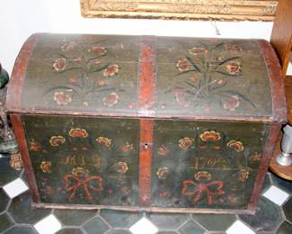 18th Century European Painted Dowry Chest Dated 1798