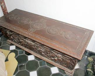 Heavily Carved Oak Blanket Chest
