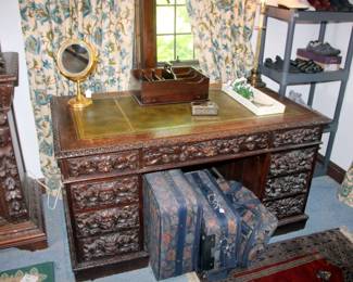 Heavily Carved Oak Desk