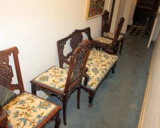 Gabriel Viardot 4 French Mahogany Chairs and Settee in Asian Style