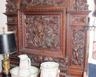 Heavily Carved Oak Headboard