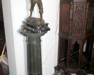 Miner Bronze Signed M. Gombage, Nice Pedestal