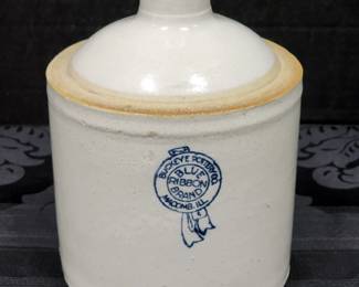 Buckeye pottery blue ribbon stoneware jug