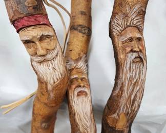 Hand carved walking sticks from curly willow